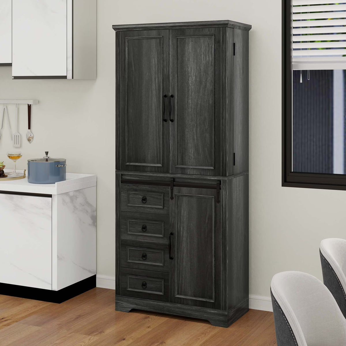 Uforic Pantry Storage Cabinet with Doors & Drawers, Kitchen Cabinet with Shelves, White
