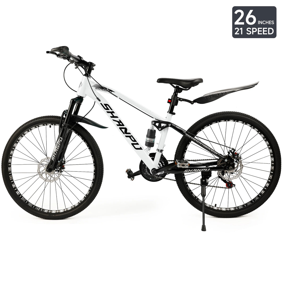 ARTUDATECH 26 Inch Wheel Full Suspension Mens Mountain Bike, Shimano 21 Speed,  Dual Disc Brake Bike for Men Womens Adult Bicycle With Bike Lock And Air Pump, orange