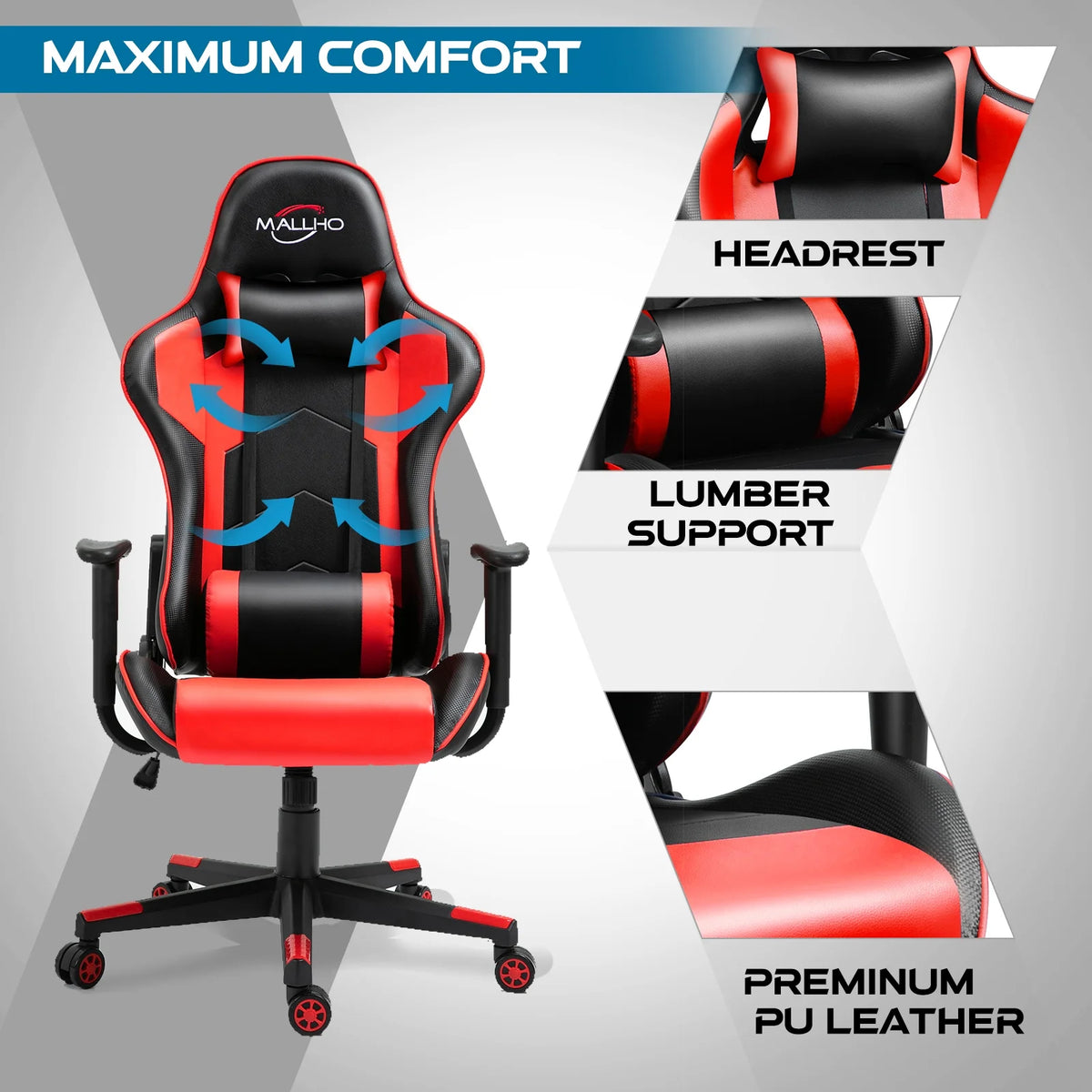 Polar Aurora Gaming Chair Computer Racing Style Video Chairs with Headrest Lumbar Support