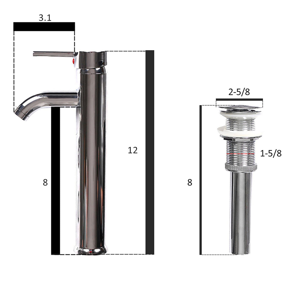 FULLWATT Bathroom Ceramic Sink Vanity Vessel Basin Porcelain Faucet Drain Combo Rectangle,White