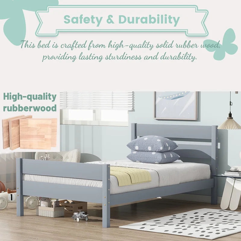 Duxelifin Wood Twin Bed Frame with Rails, Twin Size Low Platform Bed with Headboard and Footboard, Low Twin Bed Frame for Girls & Boys, White