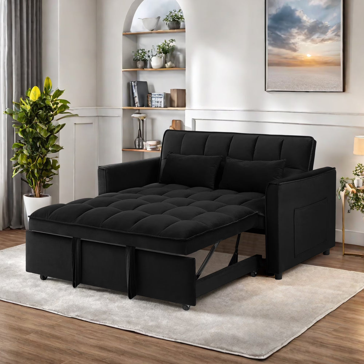 Convertible Sofa Bed,3-in-1 Sleeper Sofa with Pull Out Bed,Sleeper Futon Couch Loveseat with Adjsutable Backrest and Pillows for Living Room,Gray