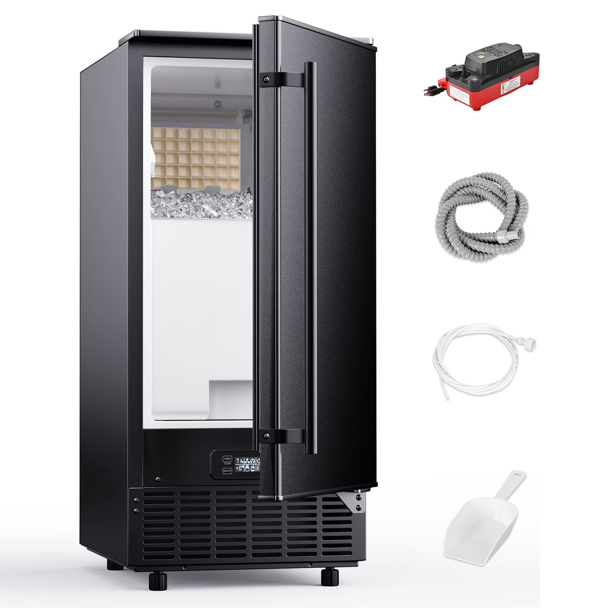 EUHOMY 80lbs Under Counter Ice Maker, Built-In Commercial Cube Ice Machine with Drain Pump, Auto Clean, Black