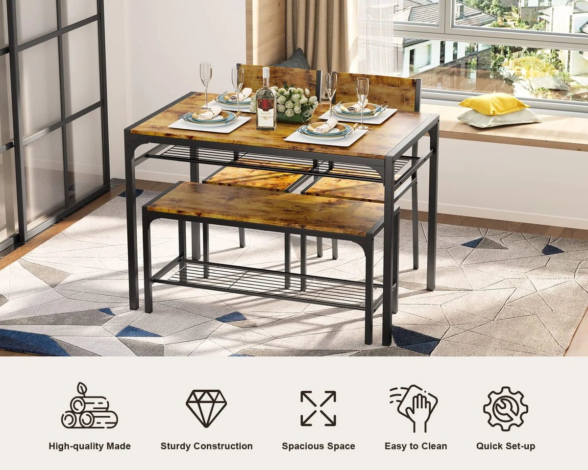 Lofka Dining Table Set for 4, Kitchen Table and Chairs Set with Bench for Small Space,  Breakfast Nook, Black