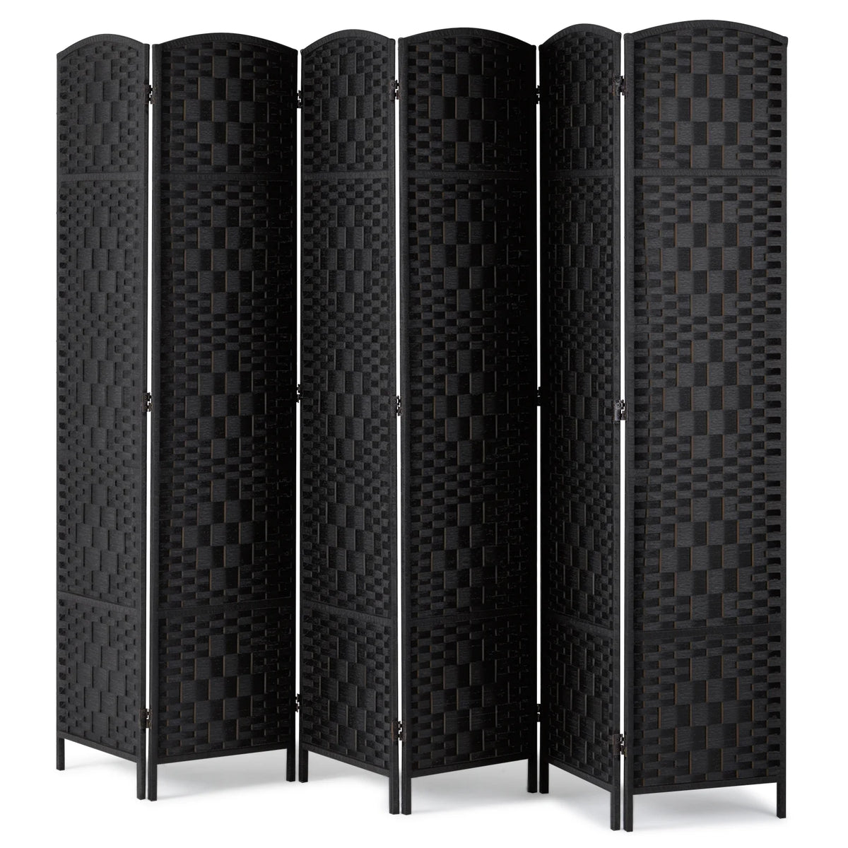 KFFKFF 6-Panel Room Separator, Crafted Folding Privacy Barriers with Connectors, Movable and Self-Supporting Space Dividers and Wall Separator for Space Delineation, Black
