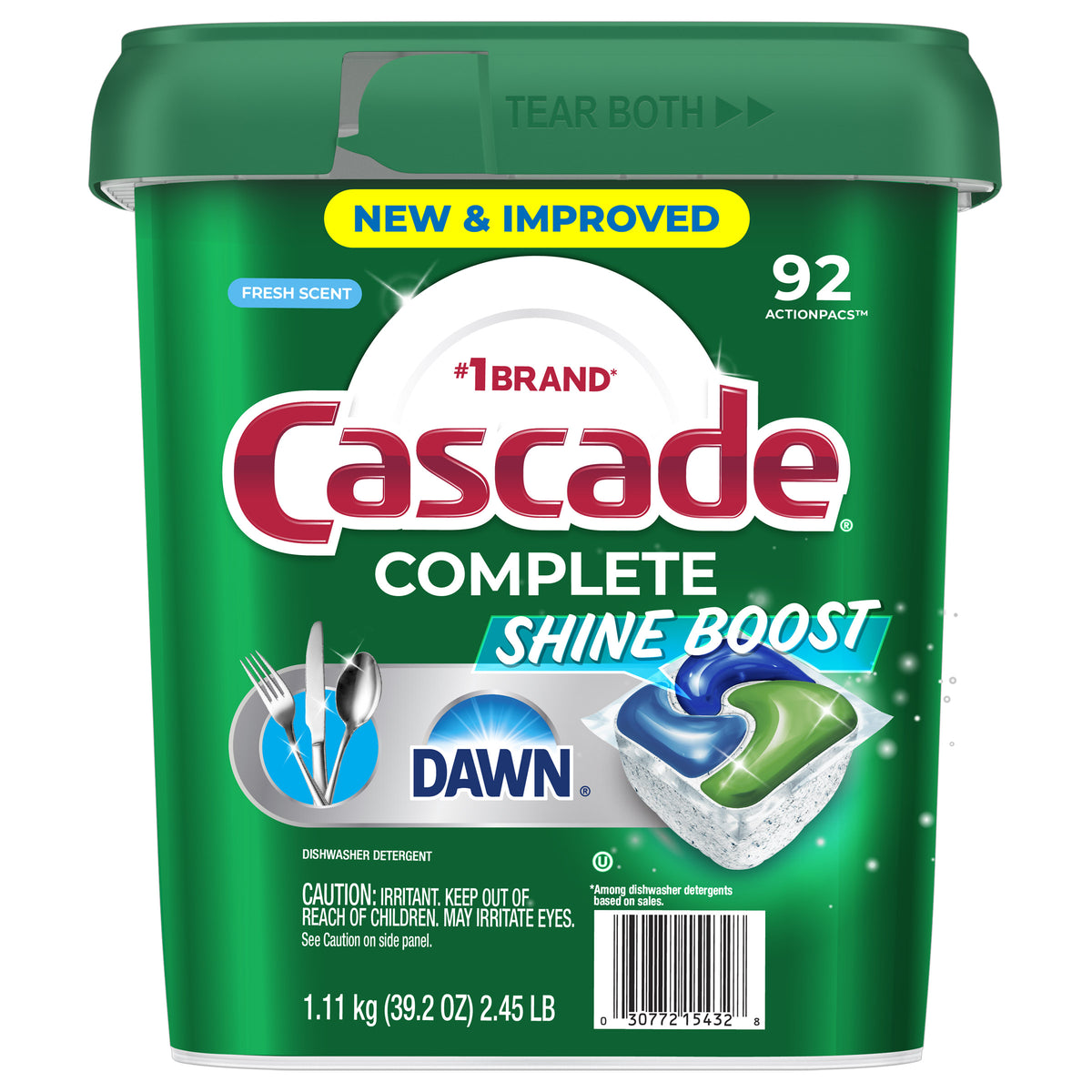 Cascade Complete Shine Boost Dishwasher Detergent ActionPacs, Fresh, 92-count