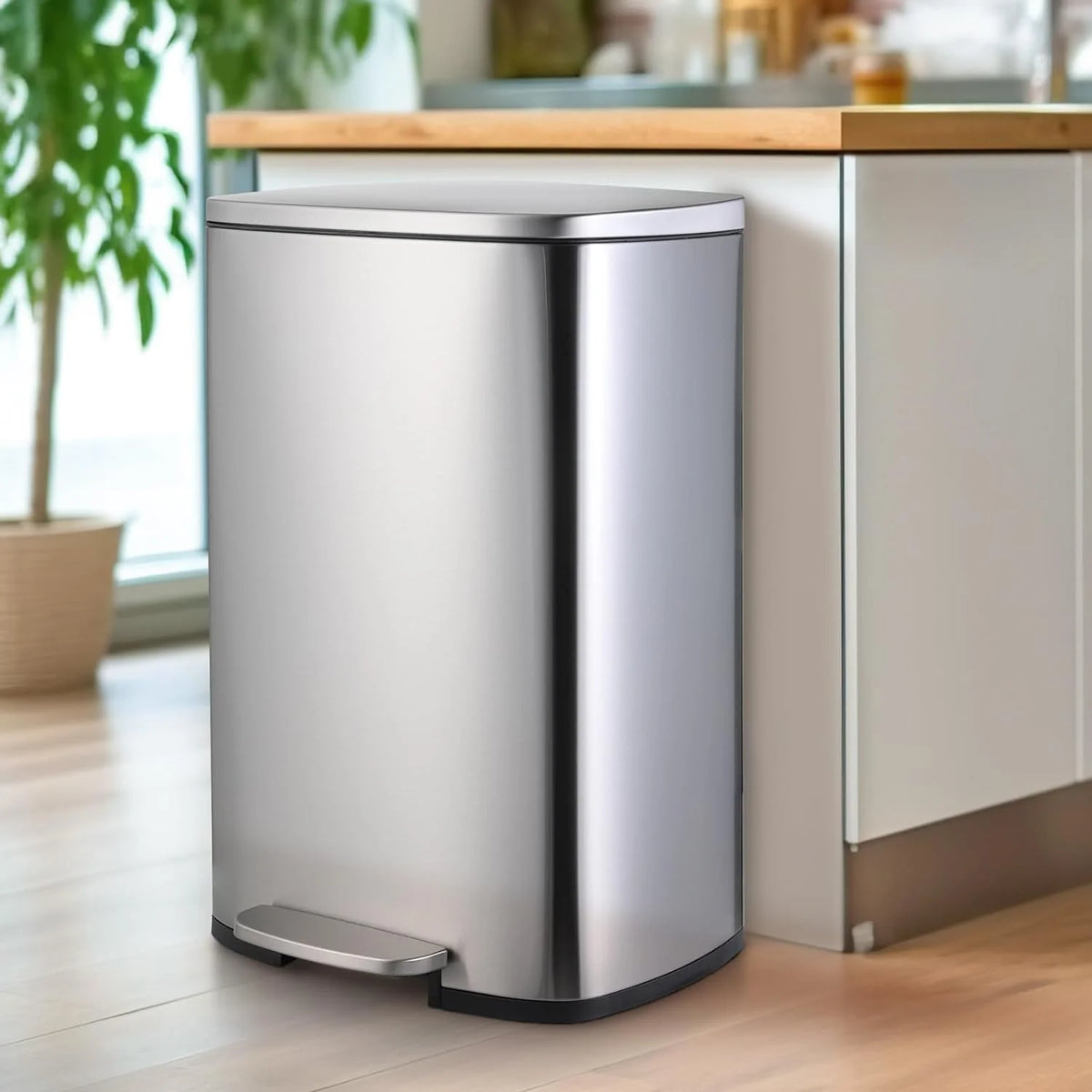 LAZY BUDDY 13.2 Gallon Stainless Steel Kitchen Trash Can with 1.3 Gallon Mini Trash Can, Rectangular Step Garbage Can with Lid