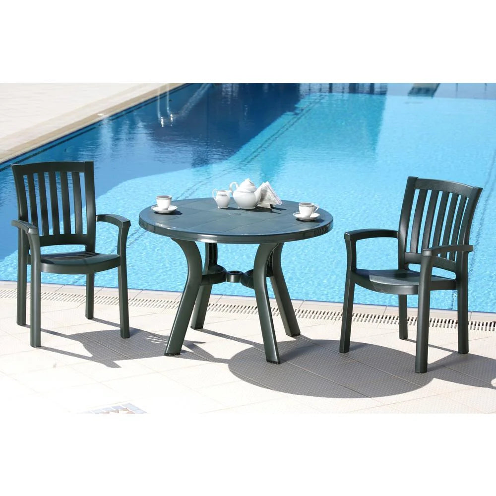 Compamia Truva Transitional Plastic 42" Round Resin Patio Dining Table in White