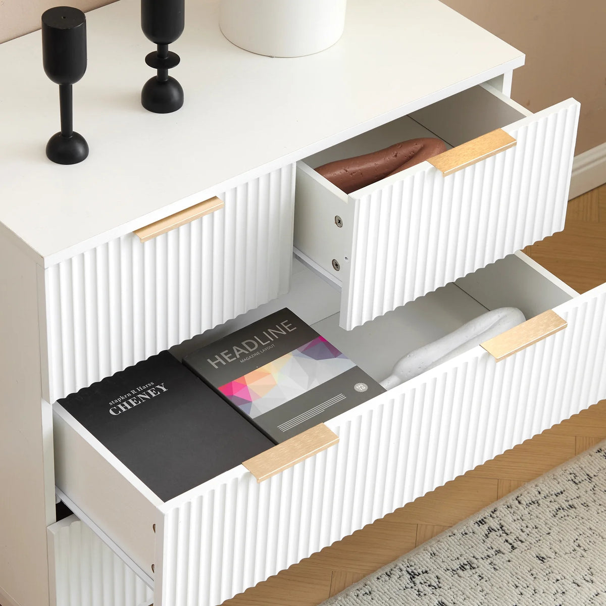 UBesGoo Dresser for Bedroom Wood 4 Drawers Dressers, Fluted Modern Dresser, White