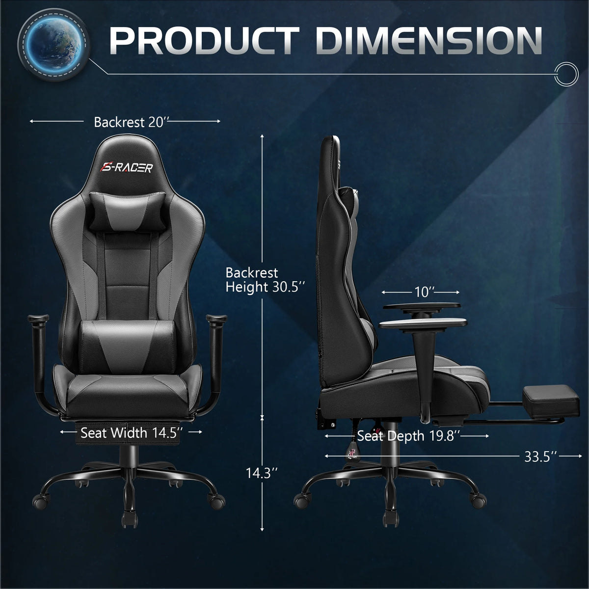 Homall Massage Gaming Chair Office Chair High Back PU Leather Chair with Footrest, Black