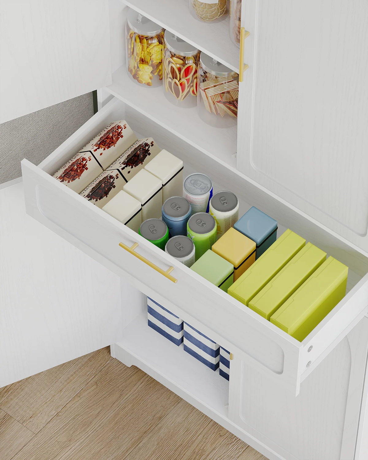 Kitchen Pantry Storage Cabinet, Freestanding Storage Cabinet with 4 Adjustable Shelves