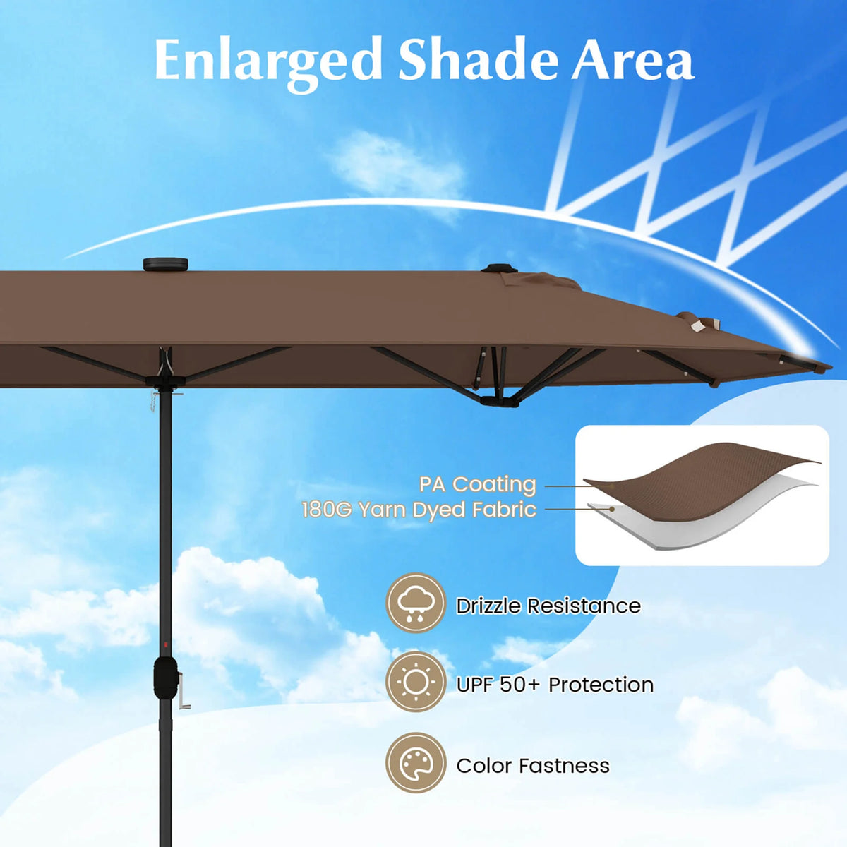 Costway 13ft Beige Rectangle Double-sided Patio Umbrella, Crank Lift