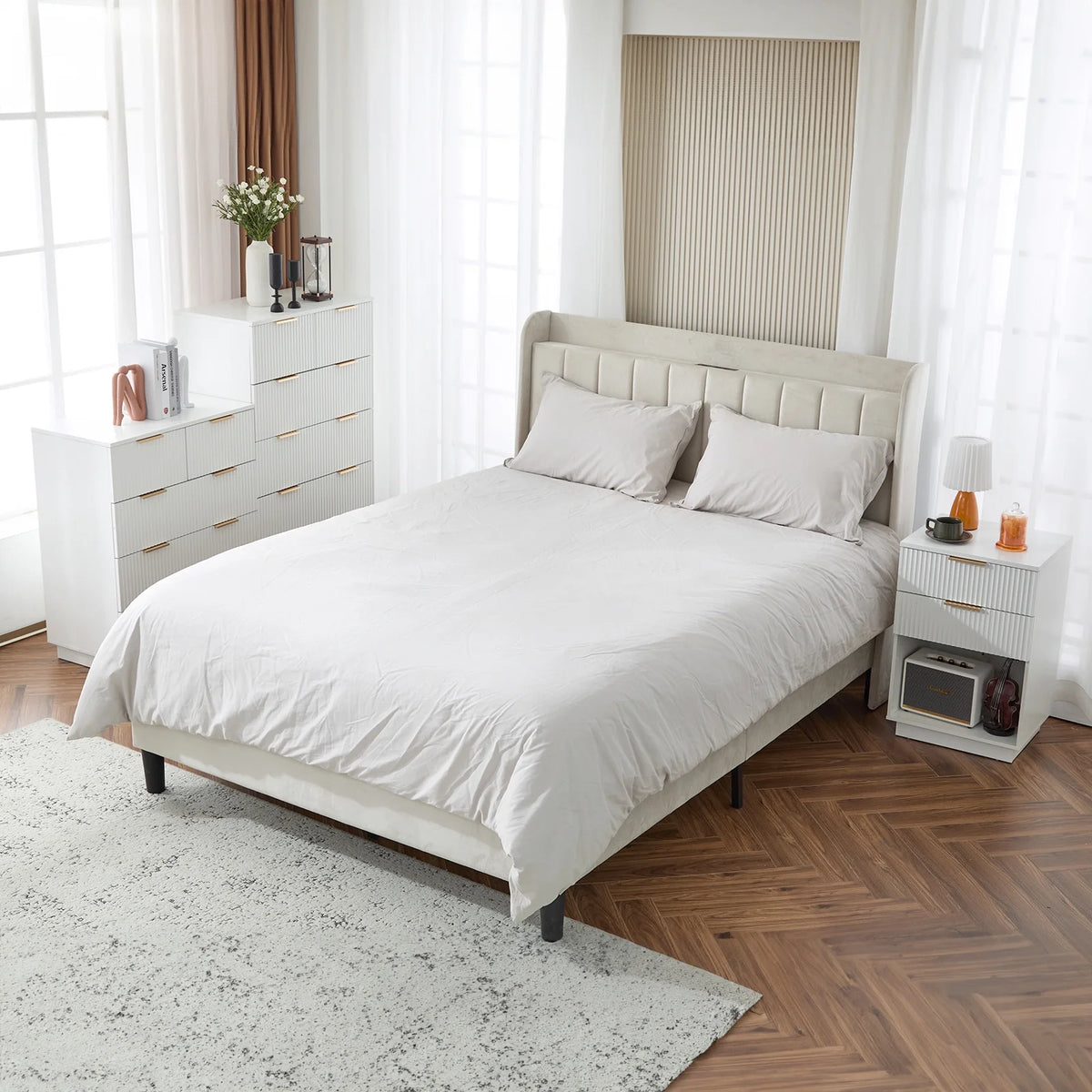 UBesGoo Dresser for Bedroom Wood 4 Drawers Dressers, Fluted Modern Dresser, White