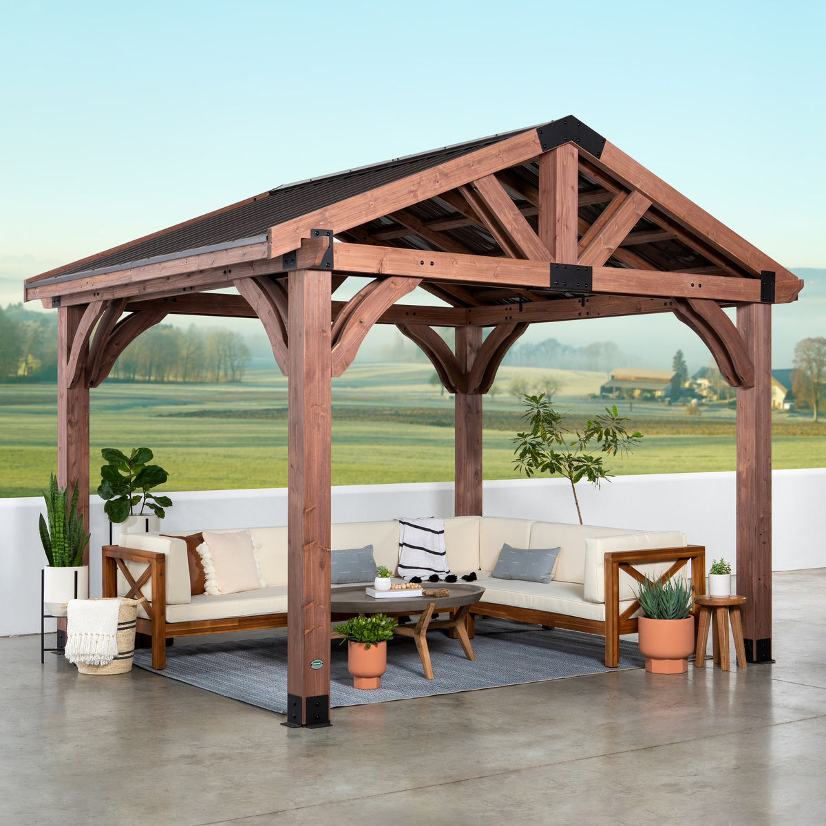 Backyard Discovery Arlington 12'x12' Cedar Wood Gazebo, Galvanized Steel Roof, PowerPort