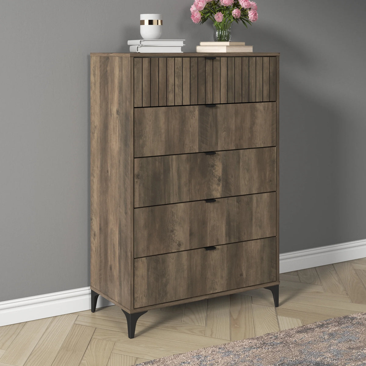 Galano Zaffy 5 Drawer Dressers for bedroom , Dusty Grey Oak