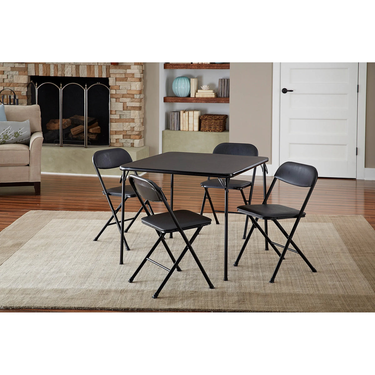 COSCO 5-Piece Folding Set with Card Table and 4 Vinyl Padded Chairs, Black