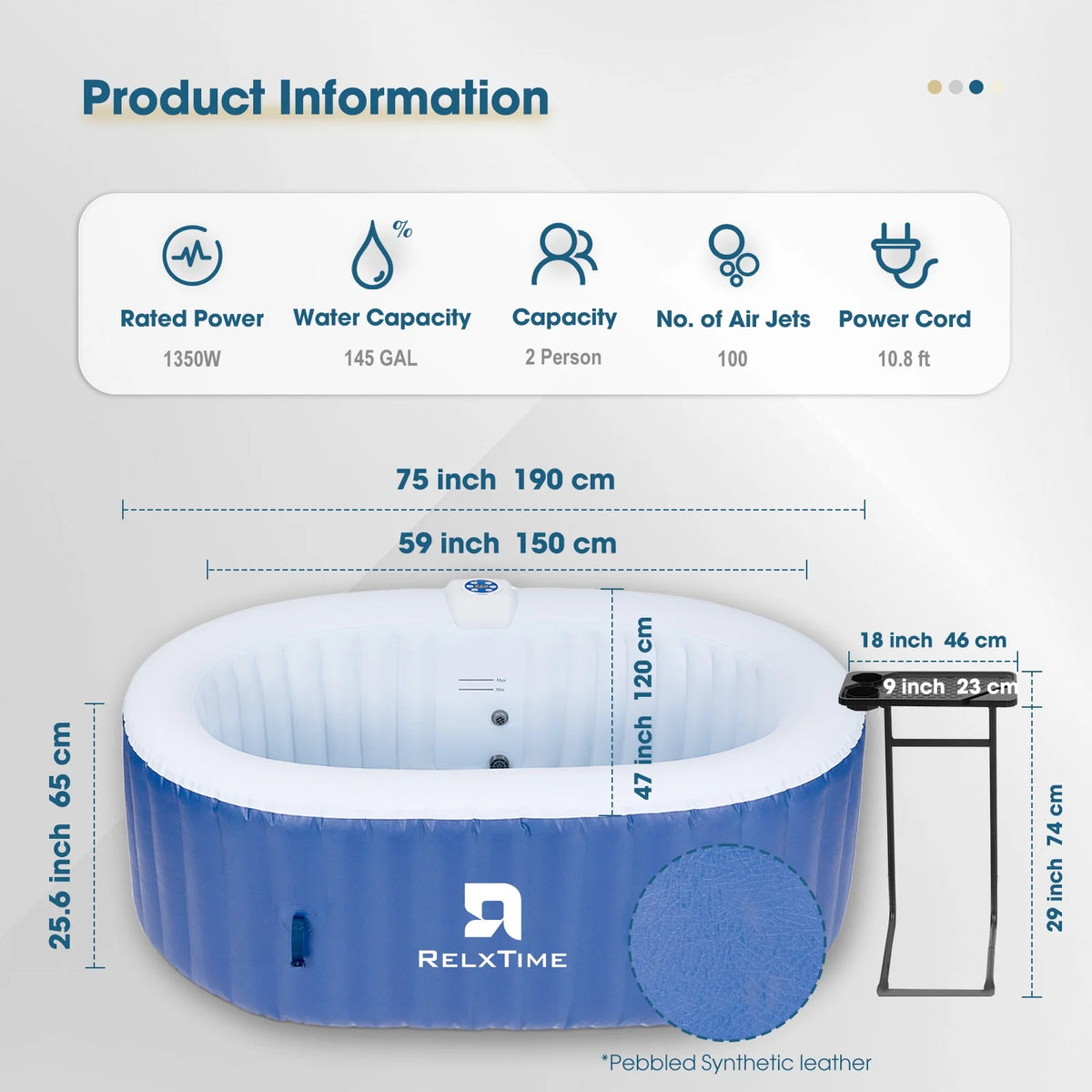 RELXTIME 2 Person Oval Inflatable Hot Tub Set, Blue