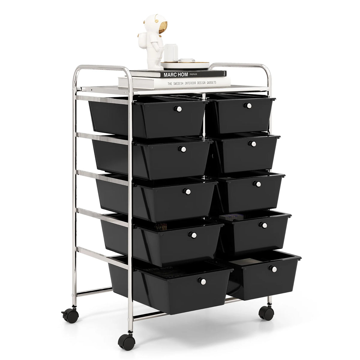 Gymax 10-Drawer Rolling Storage Cart Tools Scrapbook Paper Organizer on Wheels Black Gradient