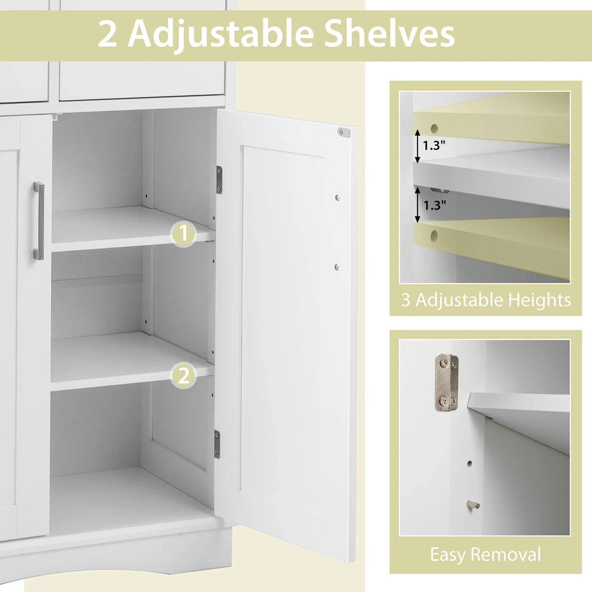 Costway Bathroom Floor Cabinet Freestanding Storage Cabinet with 2 Doors White