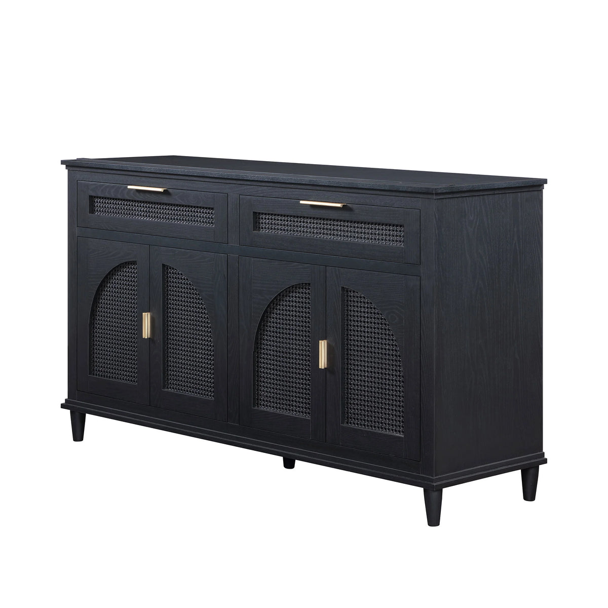 Beautiful Drew Rattan Media Console with Teched Away Drawer by Drew Barrymore, Warm Honey Finish