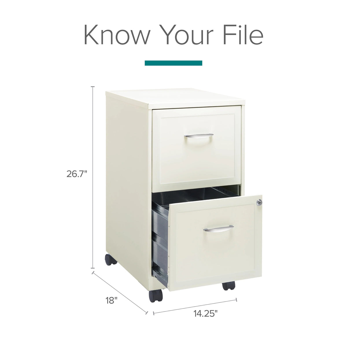 Space Solutions 18" Deep 2 Drawer Mobile Letter Width Vertical File Cabinet, White