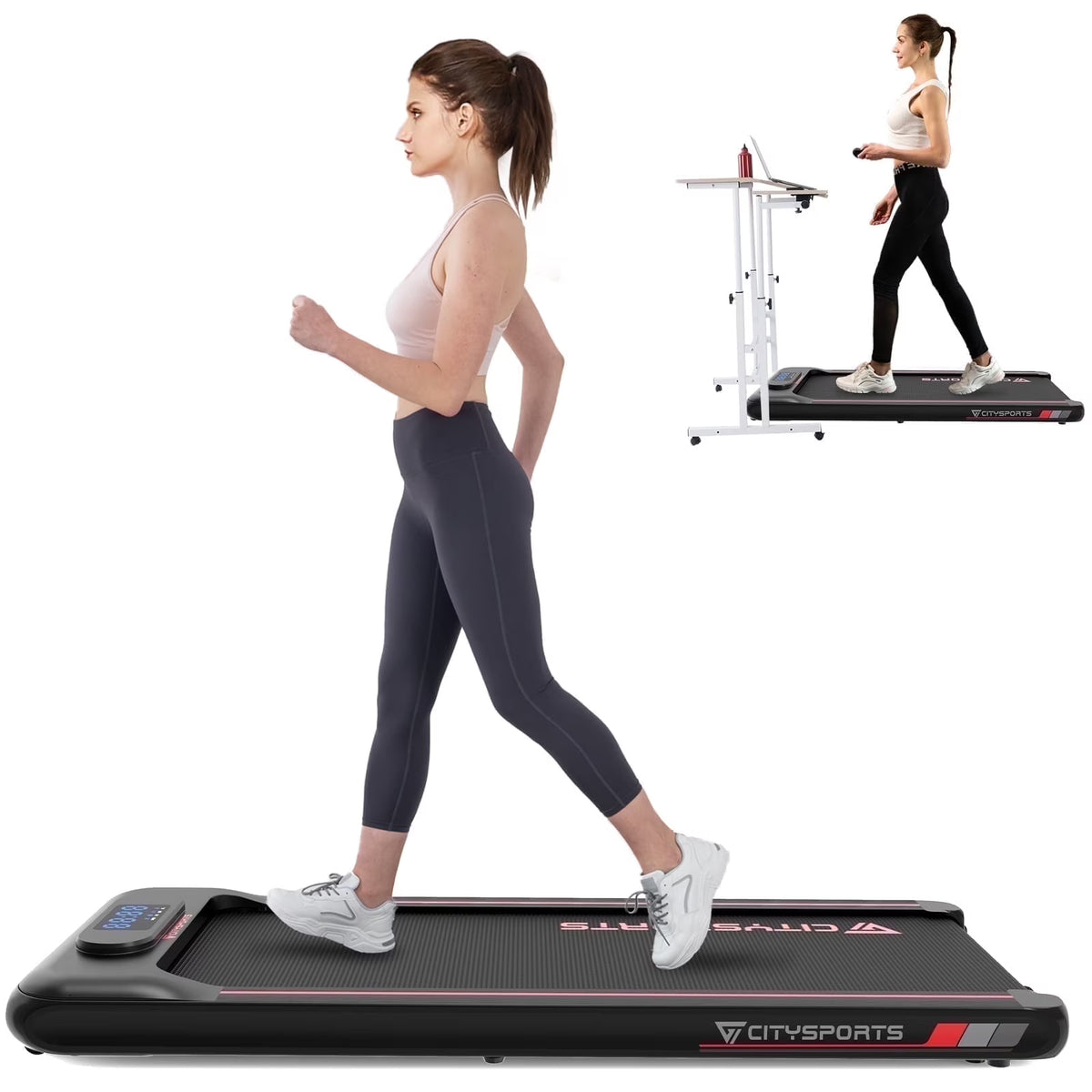 CITYSPORTS Under Desk Treadmill, Walking Pad for Home, 1-6 KM/H, LCD Display, Alloy Steel Frame, Compact & Portable