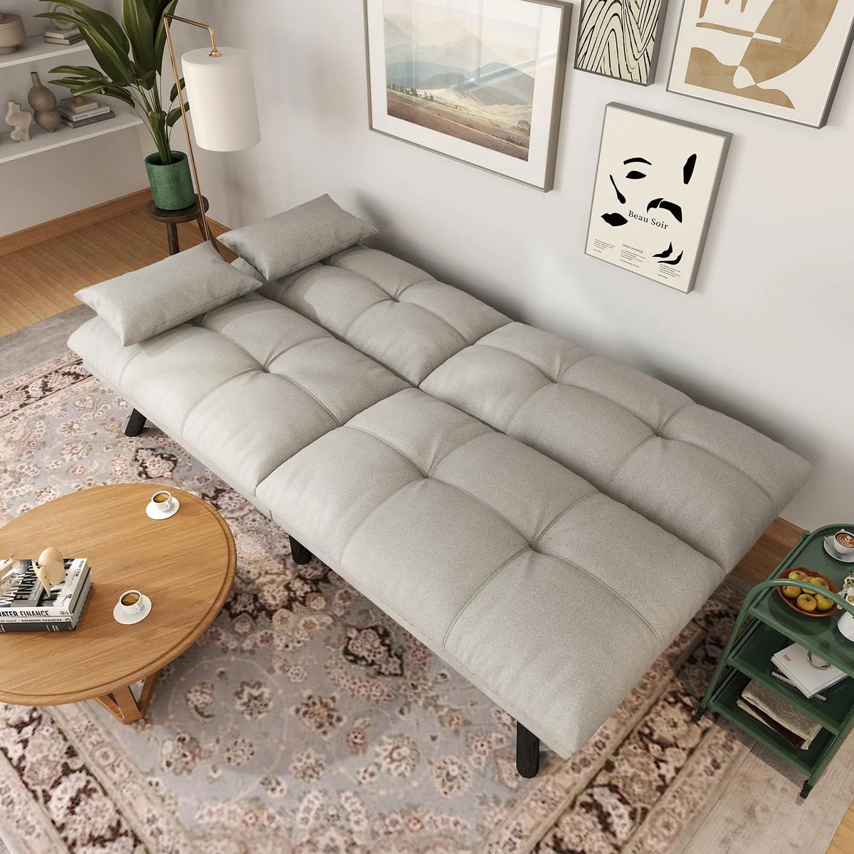 70���� Convertible Futon Sofa Bed Folding Bed Sleeper Couch for Living Room, Small Space or Office, Light Grey