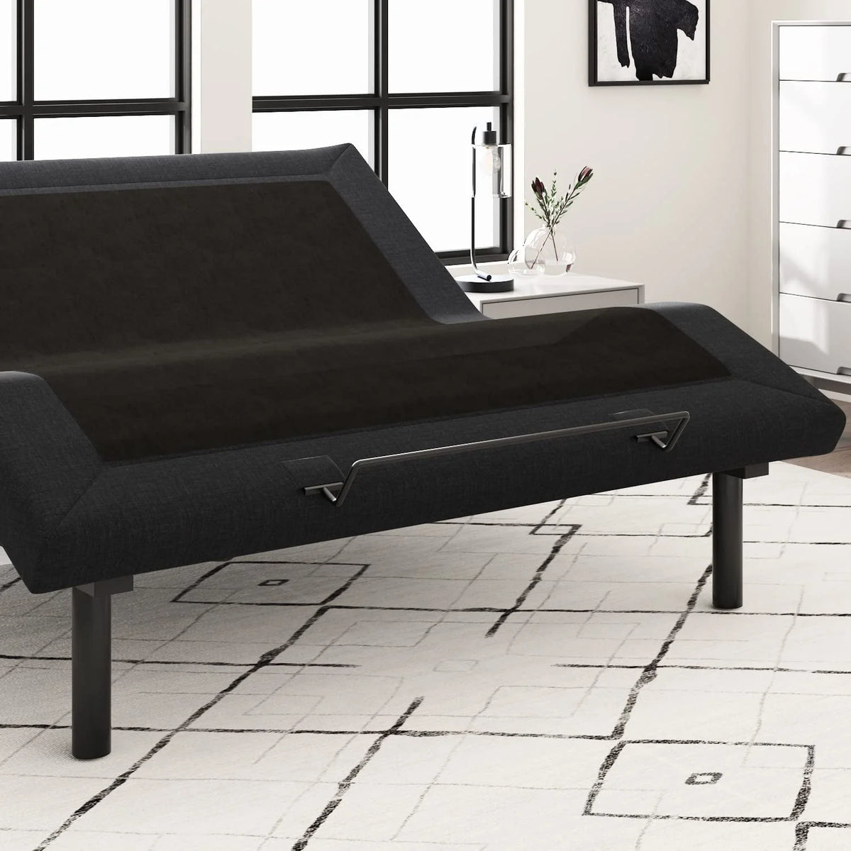 Allewie King Adjustable Bed Base Frame with New Generation Motor, Wireless Remote, Upholstered