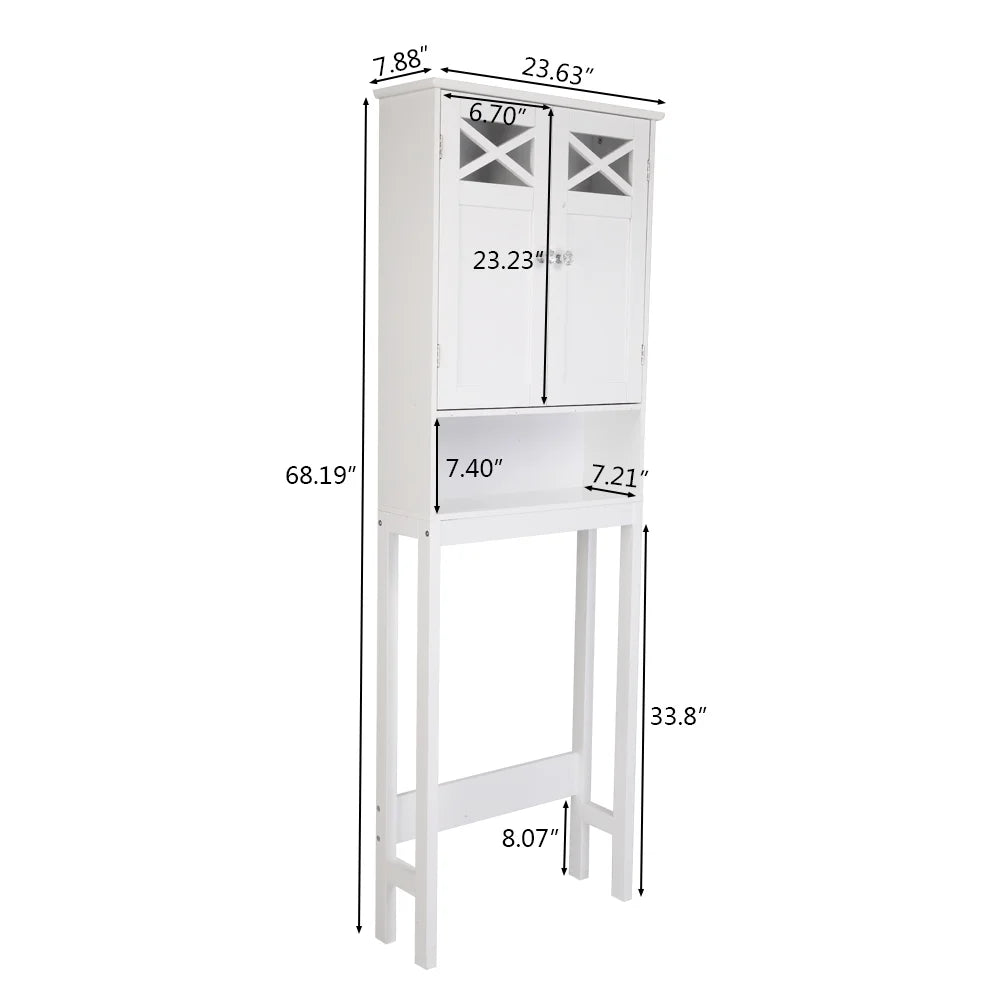 Ktaxon Over the Toilet Storage, Bathroom Storage Cabinet Organizer  with Adjustable Shelf Double Doors, White