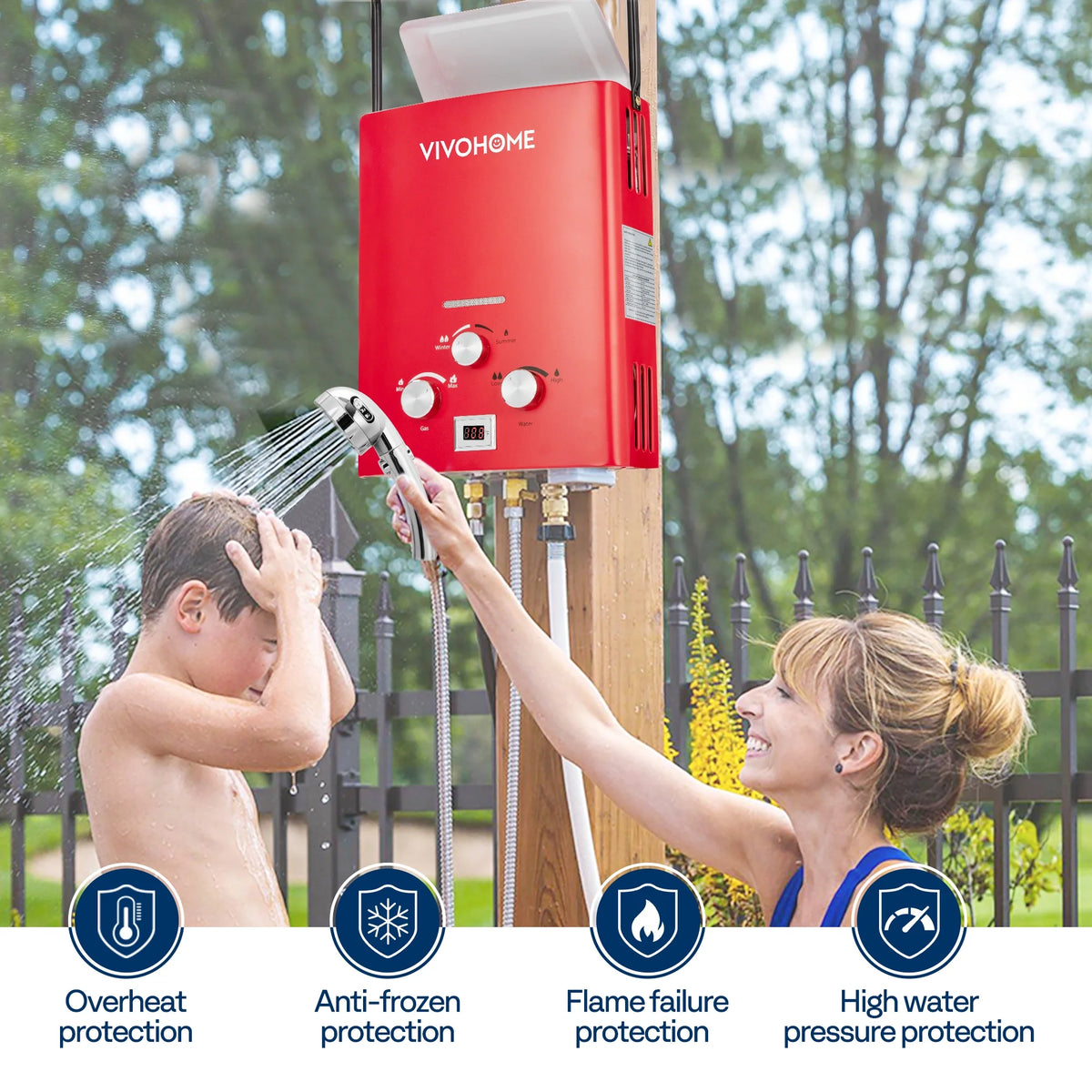 VIVOHOME RV Portable Propane Tankless Water Heater, 1.6GPM 6L RV Tankless Automotive Water Heater with Digital Display for RV Use, Blue