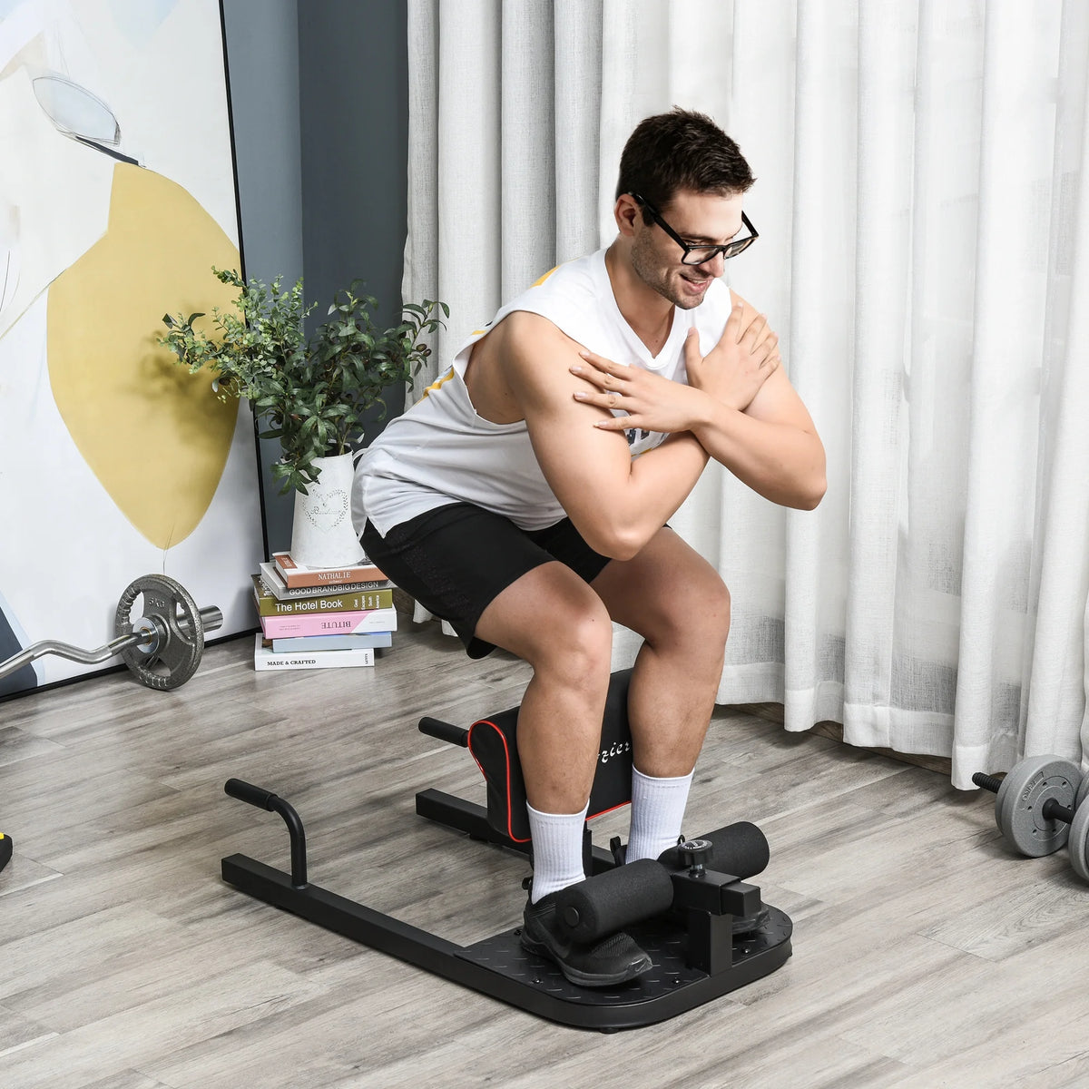 Soozier 3 in 1 Padded Leg Exerciser Push Up Sit Up Squat Machine Home Gym Fitness Equipment Yellow