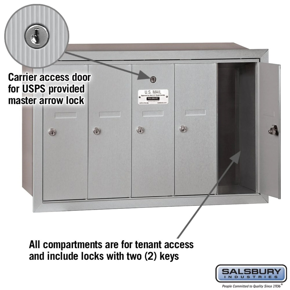 Salsbury Industries Vertical Mailbox,7 Doors,Alum 3507ASU