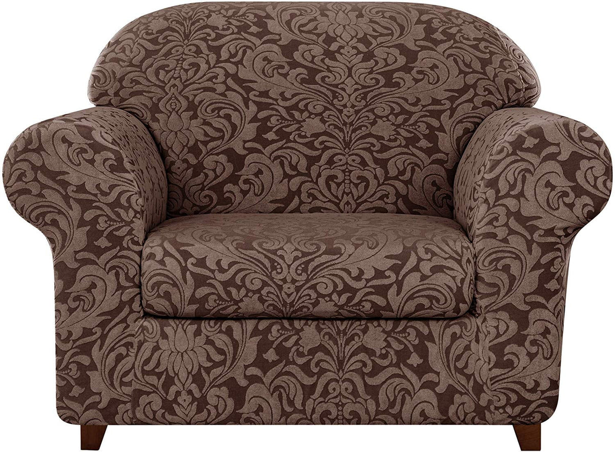 Subtrex Stretch 2-Piece Jacquard Damask Armchair Slipcover, Brown