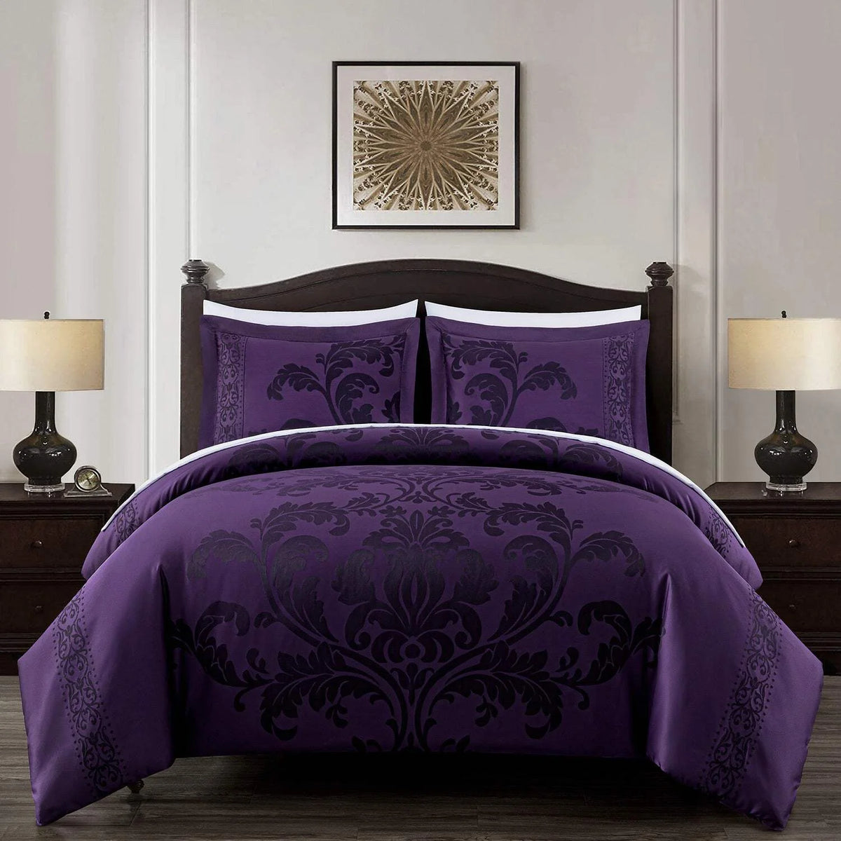 Chezmoi Collection Valor 7-Piece Bed in a Bag California King, Black/Gold Luxury Jacquard Floral Comforter with Sheets Set for All Season