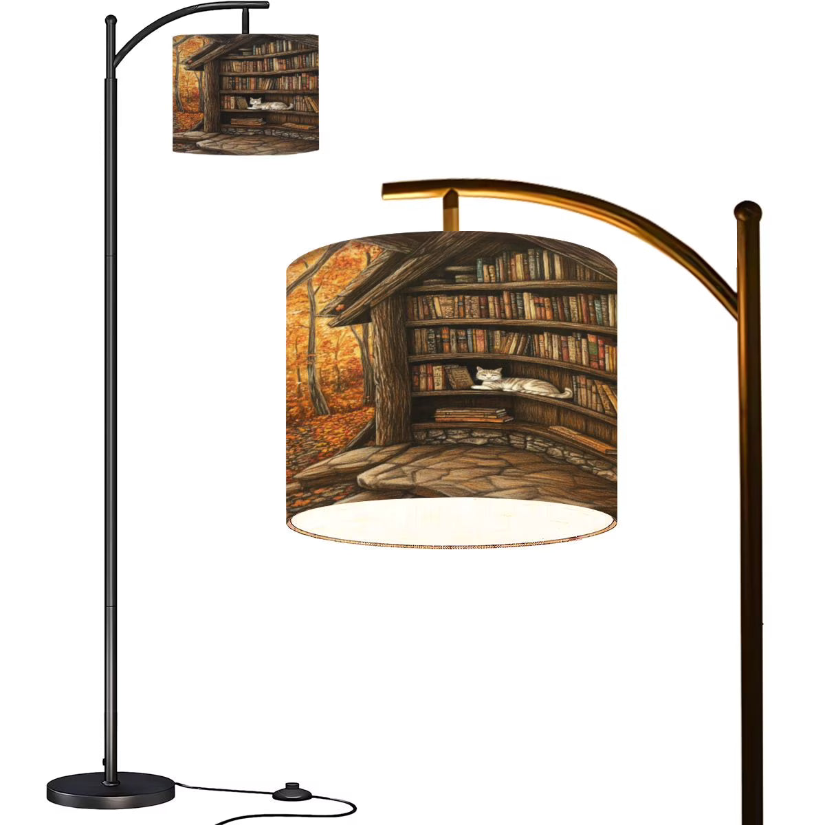 Arc Floor Lamps Surreal Bookshelf Dreamlike Sky Art Print Modern LED Adjustable Lampshade Standing Light for Living Room Reading Bedroom Office