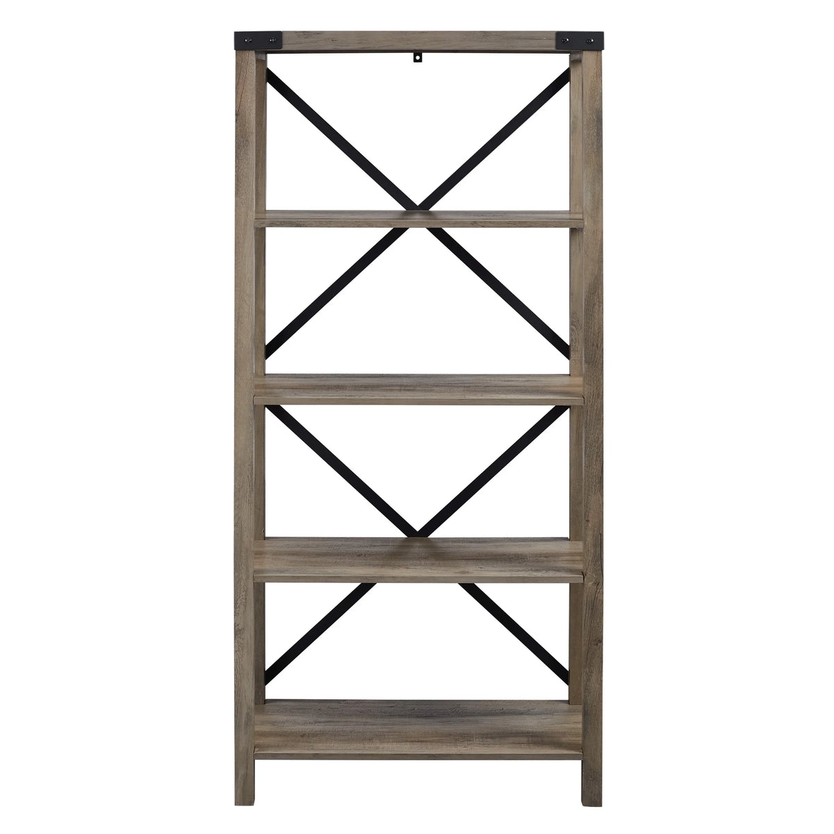 Walker Edison Rustic Industrial 4-Shelf Bookcase, Dark Walnut
