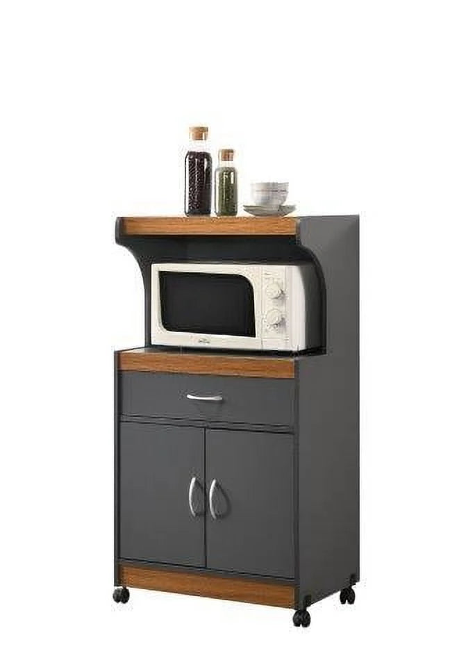 Hodedah Microwave Contemporary Wooden Kitchen Cart in Cherry Finish