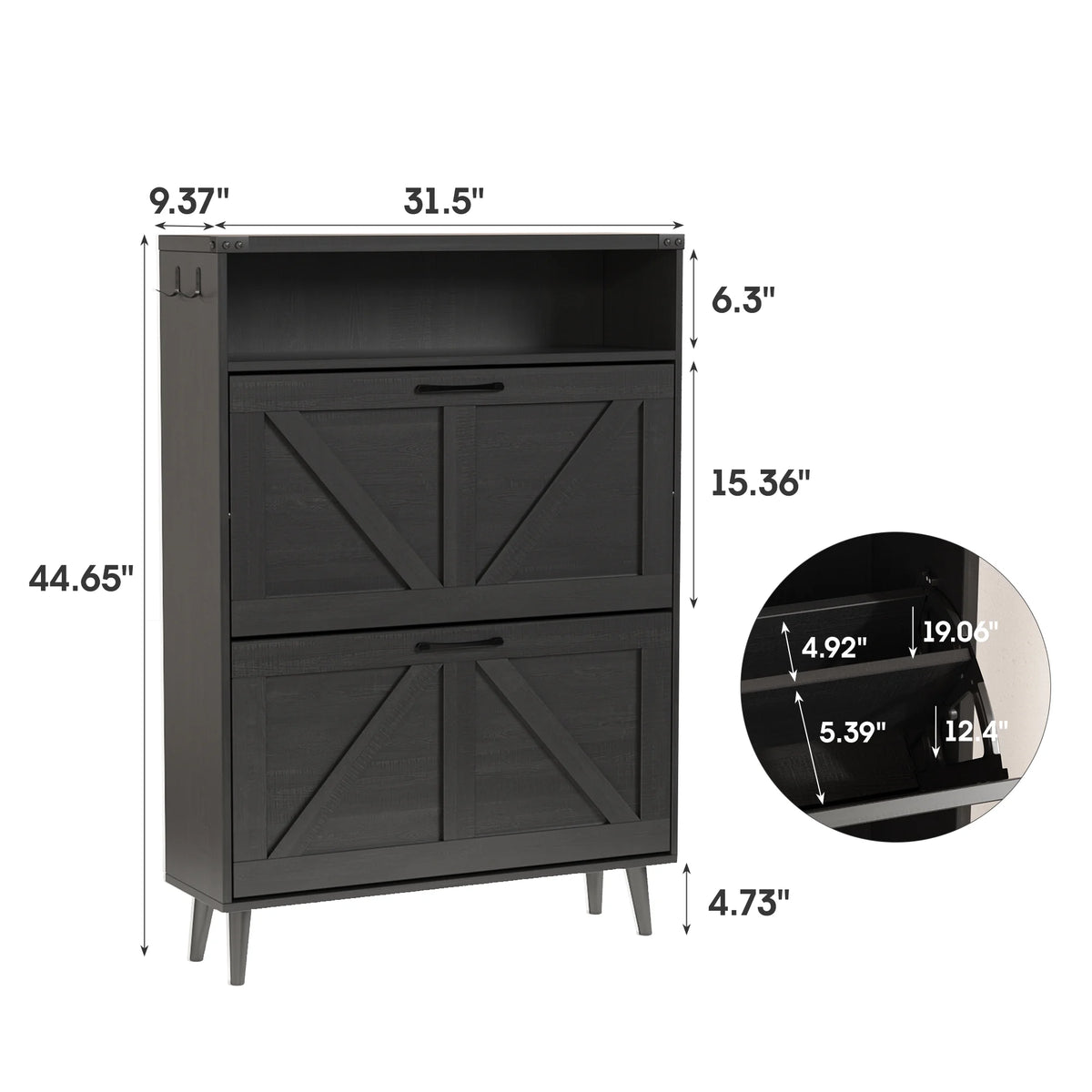 Veanerwood Shoe Cabinet with 2 Flip Drawers Farmhouse Shoe Storage Cabinet Organizer for Entryway, Gray
