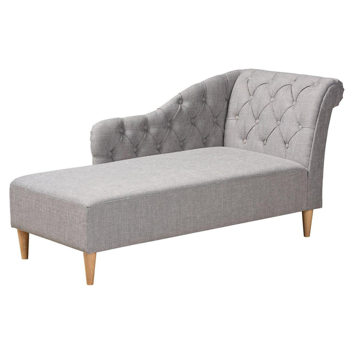 Baxton Studio Emeline Modern and Contemporary Beige Fabric Upholstered Oak Finished Chaise Lounge