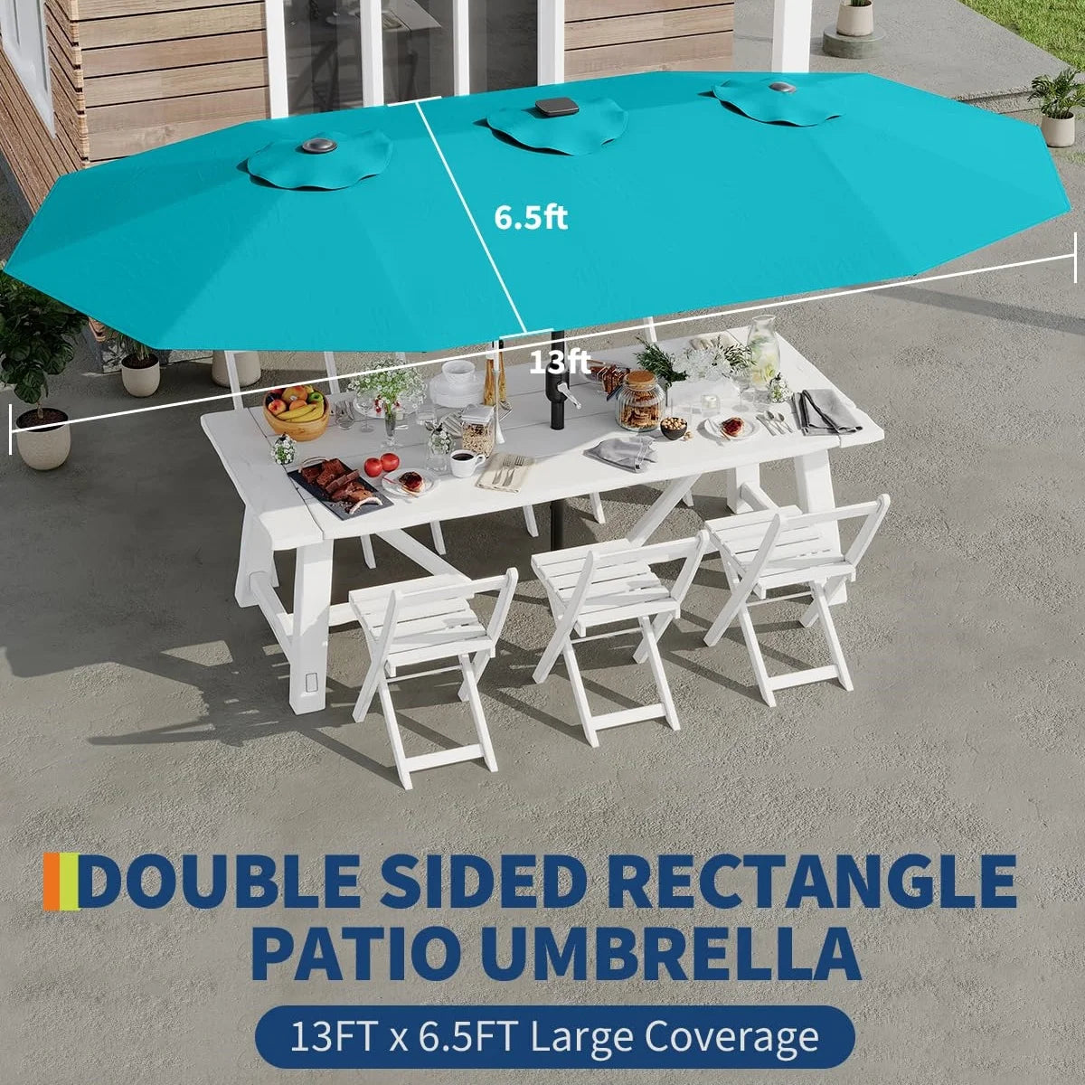 WildBreak Triple Size Large Patio Umbrella, with Crank Handle, Double-Sided, 13' x 6.5', Beige