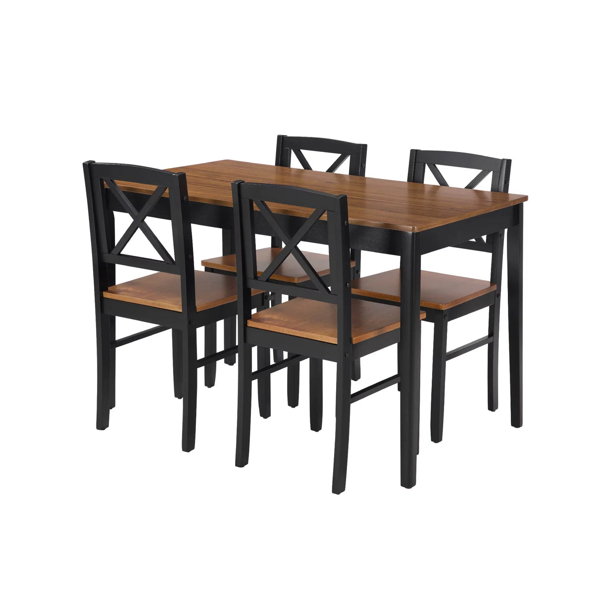 Seizeen Solid Wood Kitchen Table and Chairs, Dining Room Table Set for 4 with Gray Upholstered Chairs, Wood Grain Table Heavy-Duty Frame, Rustic Minimalist Style Breakfast Nook Set