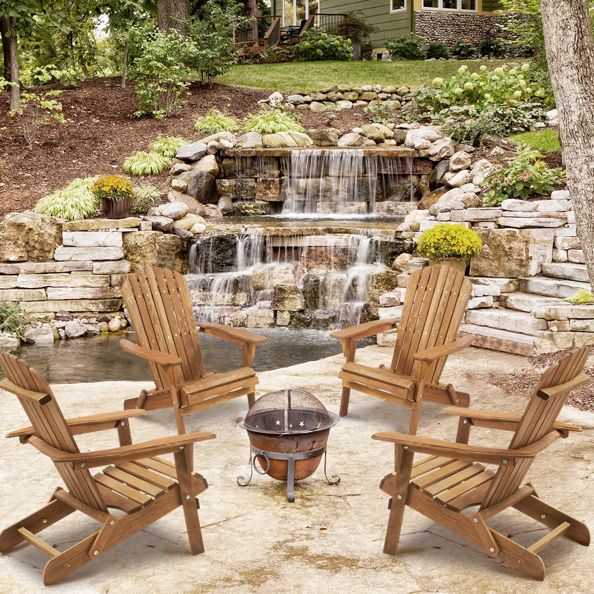 uhomepro Outdoor Adirondack Chairs Set of 2, Folding Fire Pit Chair, Weather Resistant Patio Lawn Chair for Outside Deck Garden Backyard Balcony, Gray