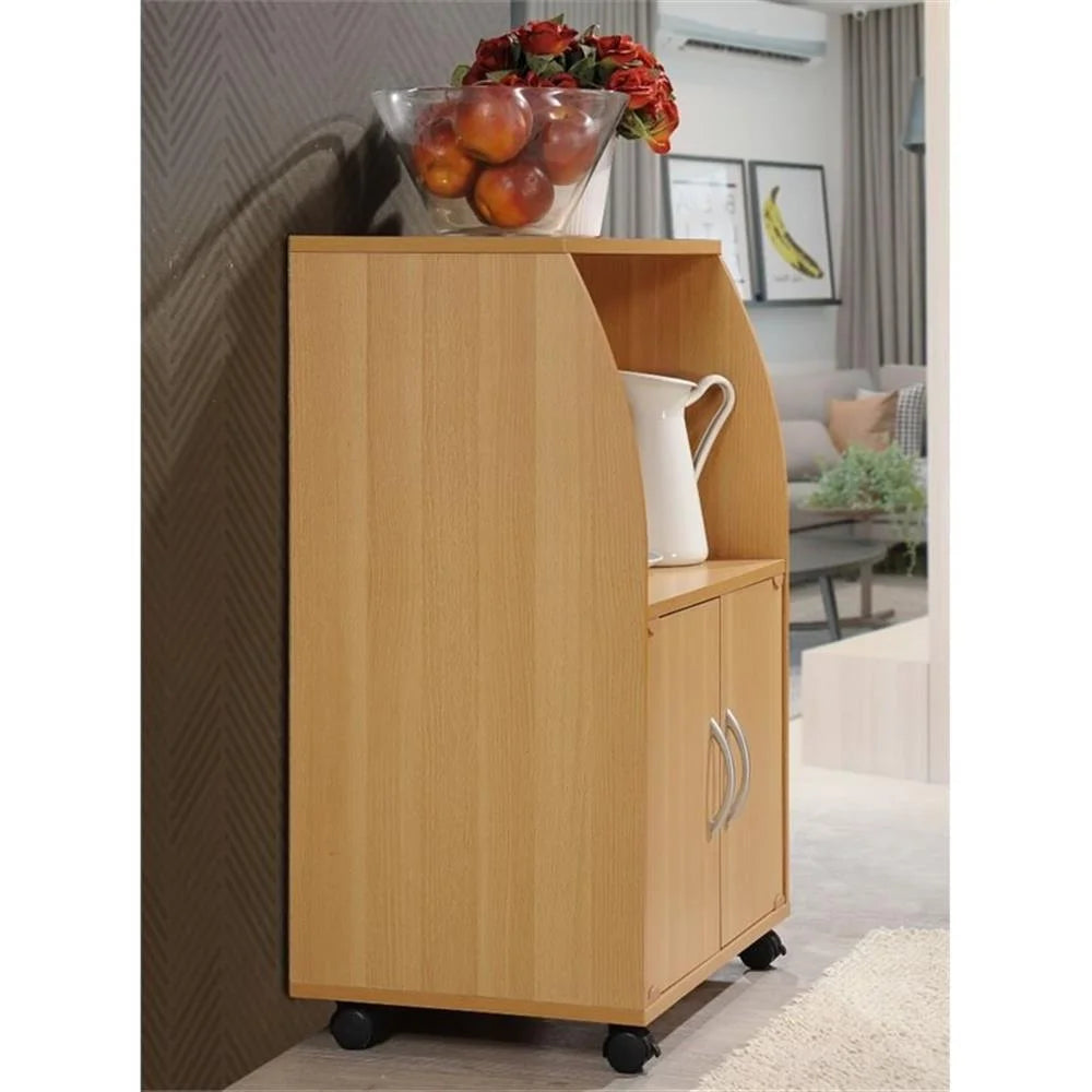 Pemberly Row Microwave Kitchen Cart in Beech