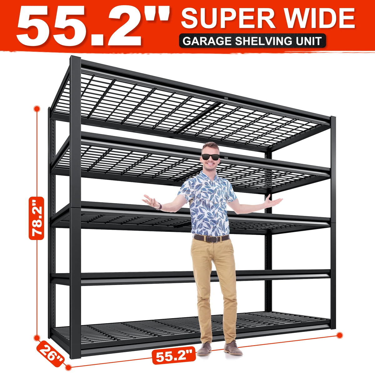 REIBII 55" W Wire Shelving Garage Shelves Heavy Duty 3000lbs Adjustable 5-Tier Storage Rack