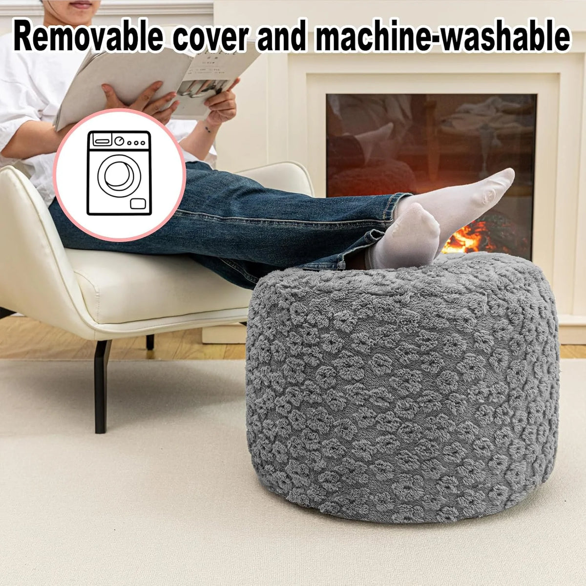 Ottoman Foot Rest Stuffed Round Boho Floor Poof Seating Armchair Ottoman Foot Stool Floor Cushion Bean Bag Pouf 18x18x14 Inch Burgundy