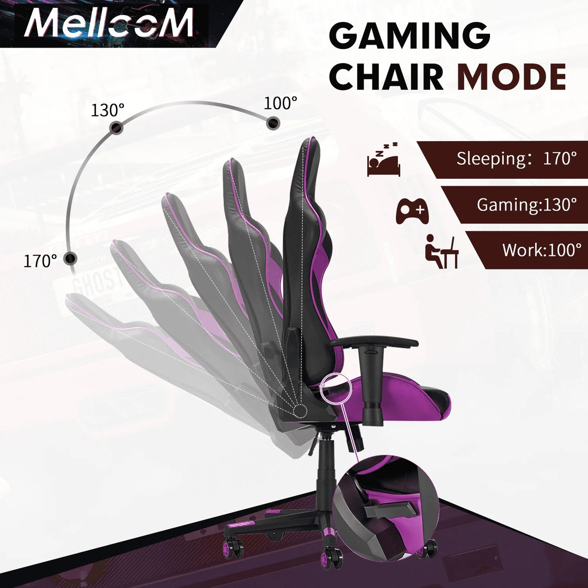 Hommow Gaming Chair,Office Chair High Back PC Desk Chair,Adjustable handrail,Purple