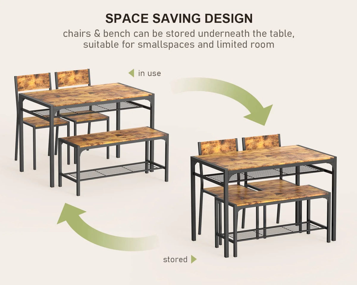 Lofka Dining Table Set for 4, Kitchen Table and Chairs Set with Bench for Small Space,  Breakfast Nook, Black