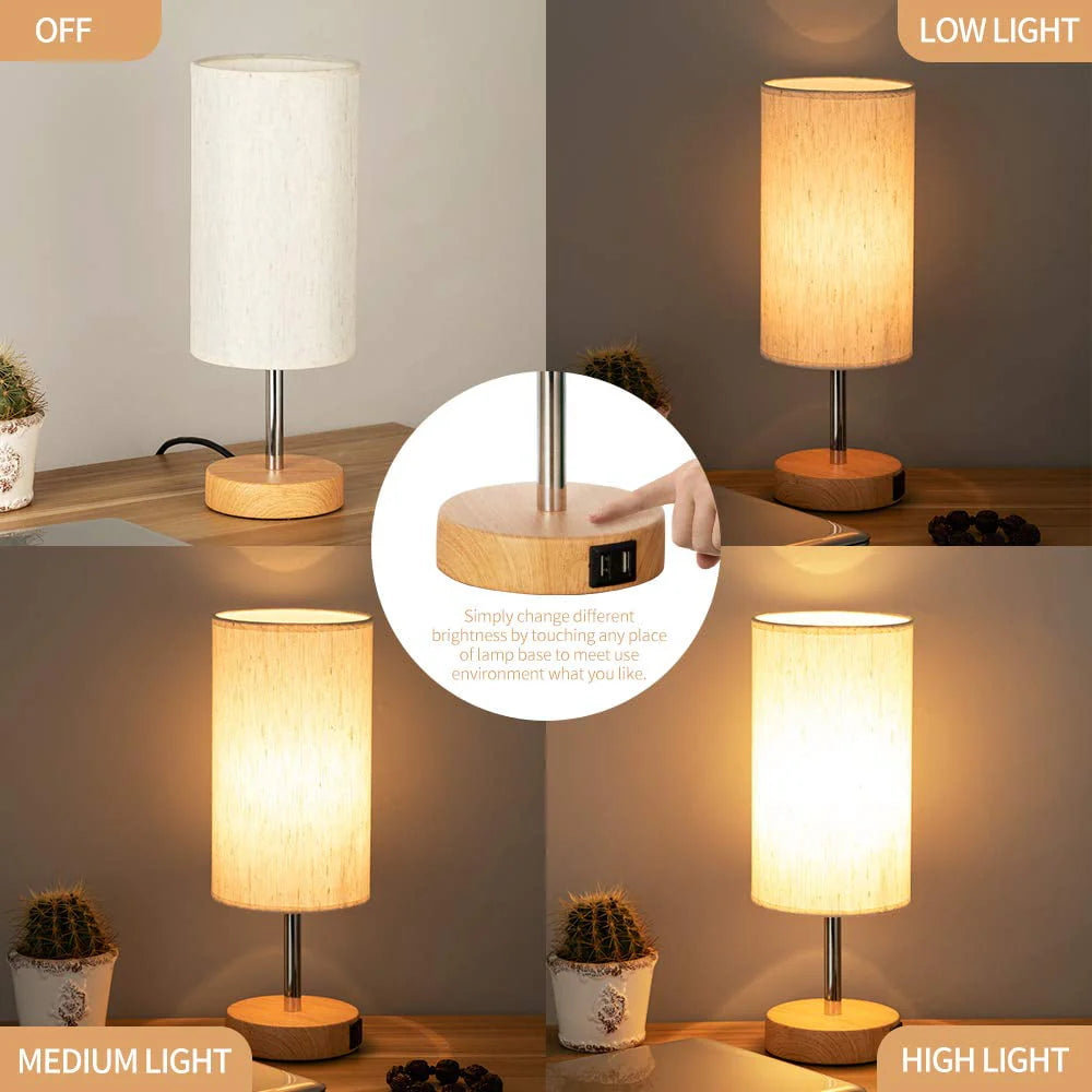 Maple Star Touch Control Table Lamp,Bedside Desk Lamp with 2 USB Port,Woodgrain Touch Control Table Lamp (LED Bulb Included)