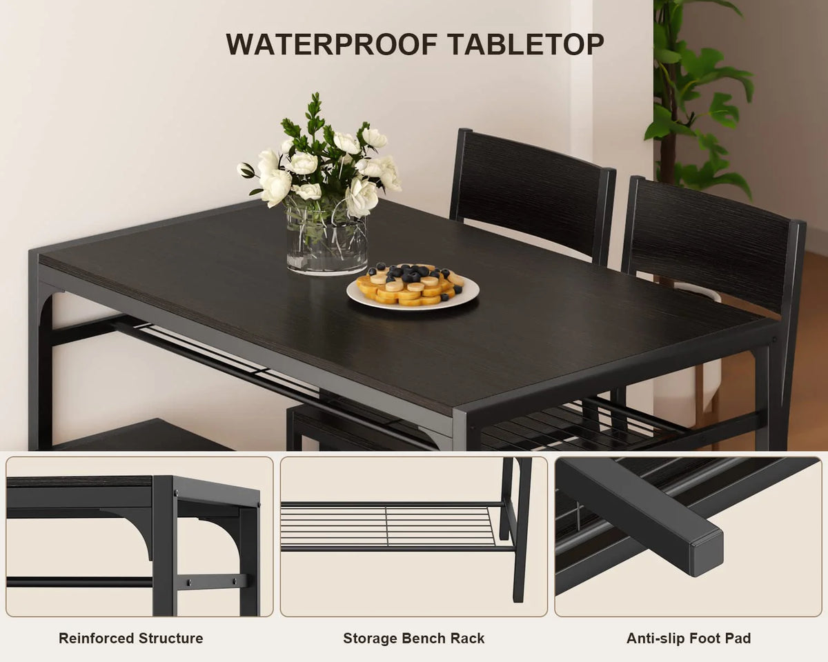 Lofka Dining Table Set for 4, Kitchen Table and Chairs Set with Bench for Small Space,  Breakfast Nook, Black