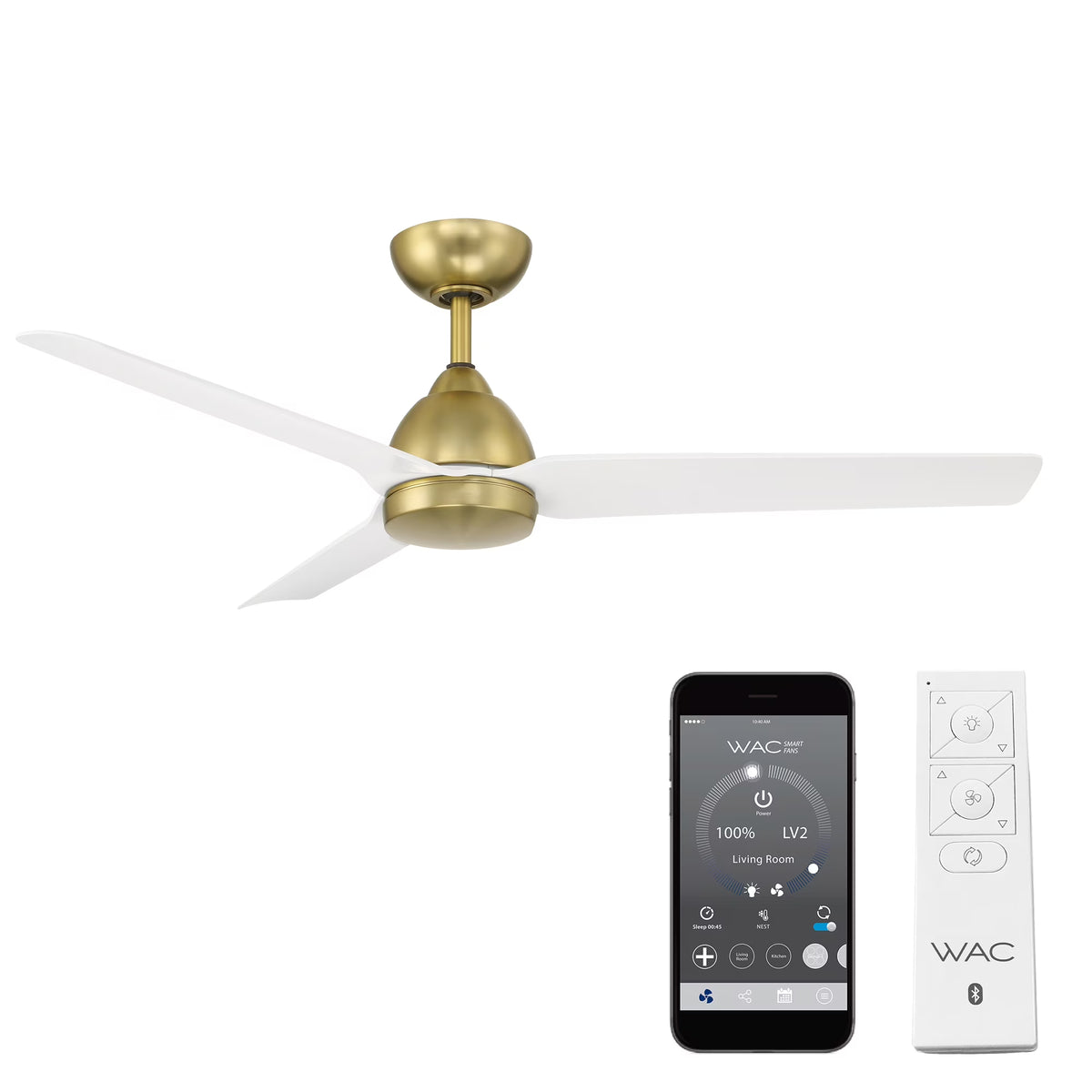 WAC Mocha 54" Brushed Aluminum Smart Ceiling Fan with Remote Control